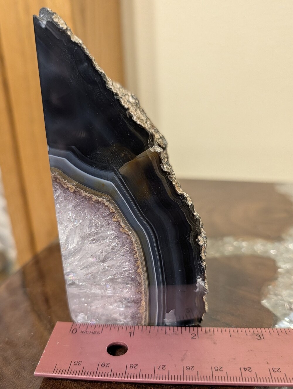 Agate Geode Sections Set of 3 Naturally Colored Black, Gold, Silver & Iridescent - Picture 6 of 14